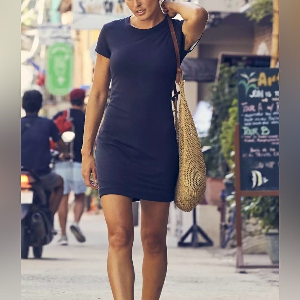 Athleta Navy Short-Sleeve Mini Dress